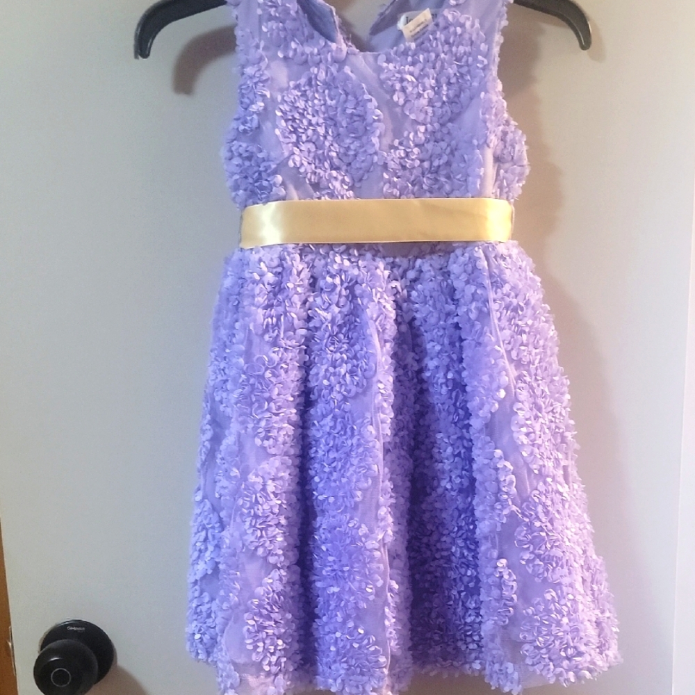 Lavender Floral Kids Dress with Gold Accent